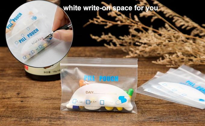 Sacs à pilules - (4" x 2,75") épaisseur est de 6 Mil, sac de pilules en plastique portable contenant des vitamines, des suppléments, des médicaments 3
