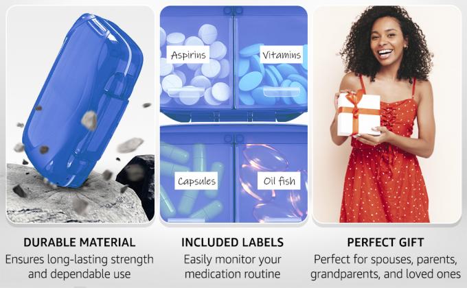 Organiseur de pilules de voyage - Porteur de pilule à l'épreuve de l'humidité Organiseur de médicaments quotidiens Boîte à pilules Pour supplément de vitamines 1