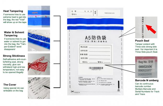 Sac d'évidence de température, Sac avec ruban de sécurité, Sac à preuves, Sacs de sécurité en plastique d'examen, Sacs de sécurité pour l'expédition et le transit en papier avec témoin d'effraction 1