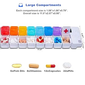 7 Day Medicine Pill Organizer, 4 Reminder Alarms, Loud Sound, 14 Large Compartments, Large Screen, Moisture-Proof, Travel Weekly/Daily Pill Box/Organizer/Case/Container/Dispenser, AM/PM 2 Times A Day 2