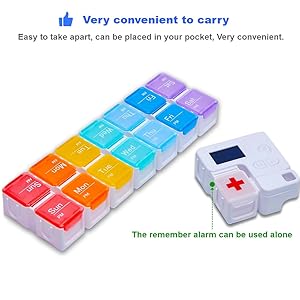 7 Day Medicine Pill Organizer, 4 Reminder Alarms, Loud Sound, 14 Large Compartments, Large Screen, Moisture-Proof, Travel Weekly/Daily Pill Box/Organizer/Case/Container/Dispenser, AM/PM 2 Times A Day 5