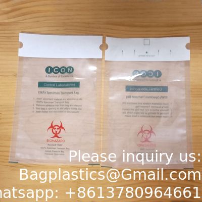 qualité  Medical laboratory Self-adhesion 95kpa Specimen Self-adhesion 3 wall Biohazard Specimen Transport Bag usine