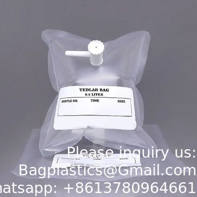 Sac d'échantillonnage de gaz Tedlar PVF 0,5 L 1 L 3 L - Paquet de 10 - Sac d'échantillonnage d'air - Polypropylène/Acier inoxydable/Raccord PTFE