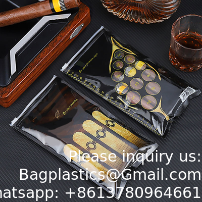 Pochettes d'impression personnalisées avec fermeture à glissière, sacs à cigares de tabac résistants à l'humidité, sac d'emballage de cigares à fermeture éclair