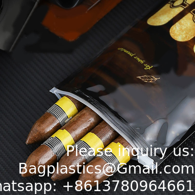 Pochettes d'impression personnalisées avec fermeture à glissière, sacs à cigares de tabac résistants à l'humidité, sac d'emballage de cigares à fermeture éclair