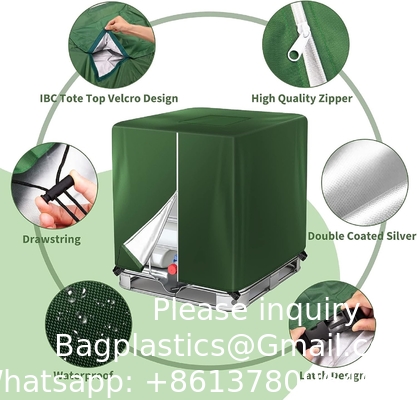 IBC Tote Cover pour 1000L extérieur 275 gallons fût de pluie UV résistant à l'eau extérieur IBC Covers - gris vert