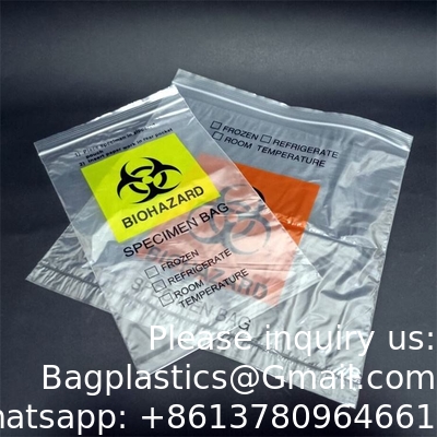 Grade médical 3/4murs personnalisé de la pathologie médicale plastique de la collecte de spécimens de transport de la fermeture à glissière sac biohazard