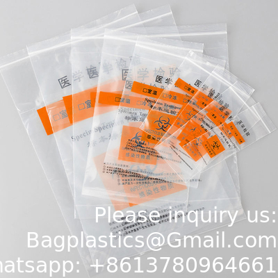 SPÉCIMENTS de fermeture à glissière biohazard médical Laboratoire Fermeture à glissière jetable biohazard Kangourou sac de collecte