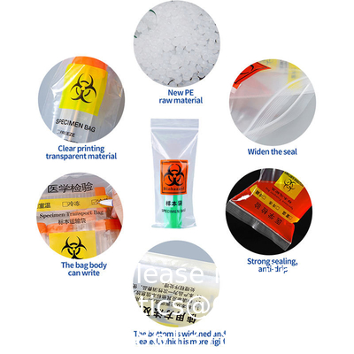 SPÉCIMENTS de fermeture à glissière biohazard médical Laboratoire Fermeture à glissière jetable biohazard Kangourou sac de collecte