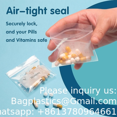 Médical 100% Ldpe Pilule imprimée Dispenser des médicaments Enveloppe d'emballage Sac recouvrable Médicament organisateur