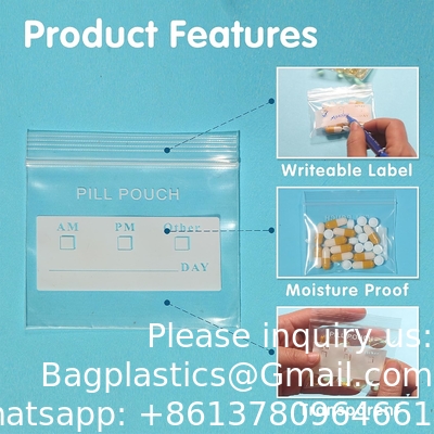 Médical 100% Ldpe Pilule imprimée Dispenser des médicaments Enveloppe d'emballage Sac recouvrable Médicament organisateur