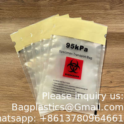 Sac d'échantillon en gros Sac de transport de spécimens de danger biologique Transparent 95 kPa Sac de transport de spécimens de danger biologique