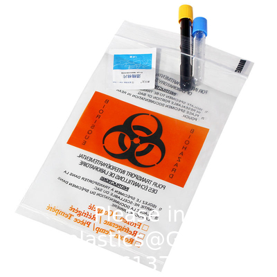 Sacs d'échantillons biohazard, 100 pièces 6x9in/15x25cm avec imprimé le logo rouge biohazard, sacs d'échantillons en fermeture à glissière à l'extérieur de la poche