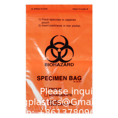 Sacs d'échantillons biohazard, 100 pièces 6x9in/15x25cm avec imprimé le logo rouge biohazard, sacs d'échantillons en fermeture à glissière à l'extérieur de la poche