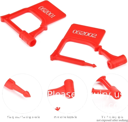 Fermeture à glissière de sécurité en plastique, scellé numéroté, étanche à la manipulation, jetable, pour les sacs à bagages (rouge, 100 pièces)