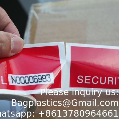 Tape de sécurité rouge numérotée en série (48 mm x 50 m x 2 mil, 100% de transfert total, film ultra épais  √ vide)