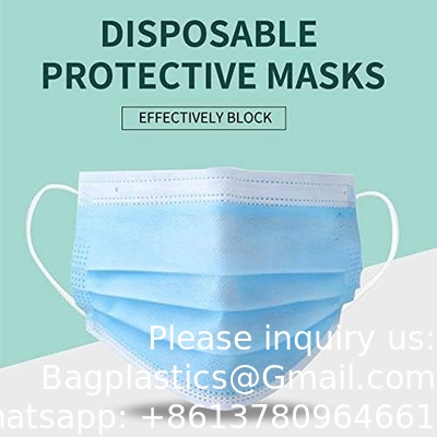 Masque jetable bleu, doux sur la peau, paquet de masques à 3 couches, couvre-visage, boucles d'oreilles élastiques, parfait pour la maison et le bureau.