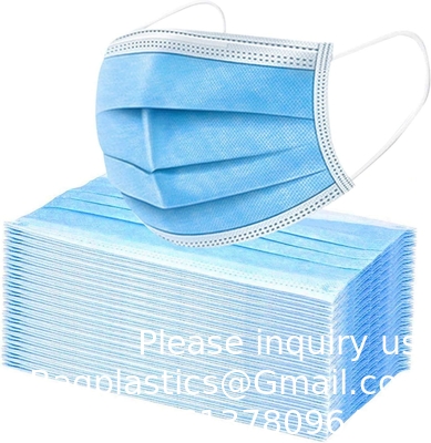 Masque jetable bleu, doux sur la peau, paquet de masques à 3 couches, couvre-visage, boucles d'oreilles élastiques, parfait pour la maison et le bureau.