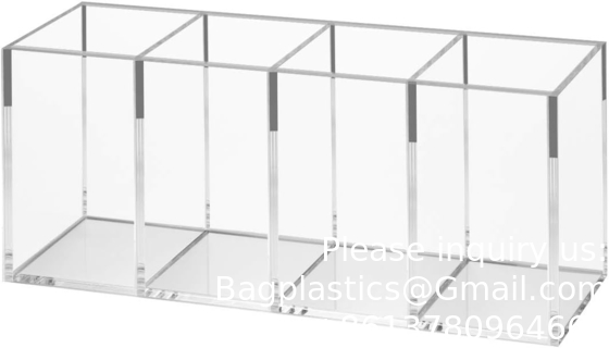 Porteur de stylo acrylique 4 compartiments,porteur de stylo clair organisateur de maquillage Porteur de pinceau pour accessoires de bureau,cosmétiques
