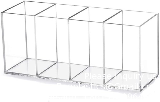 Porteur de stylo acrylique 4 compartiments,porteur de stylo clair organisateur de maquillage Porteur de pinceau pour accessoires de bureau,cosmétiques