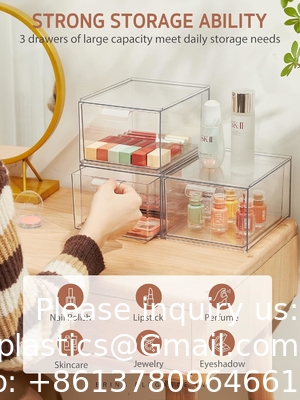 Des tiroirs pour organiser le maquillage empilés, un tiroir de rangement acrylique de salle de bains de 4,4 pieds de haut, une boîte de rangement de cosmétiques pour vanité