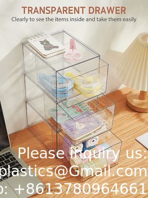Des tiroirs pour organiser le maquillage empilés, un tiroir de rangement acrylique de salle de bains de 4,4 pieds de haut, une boîte de rangement de cosmétiques pour vanité