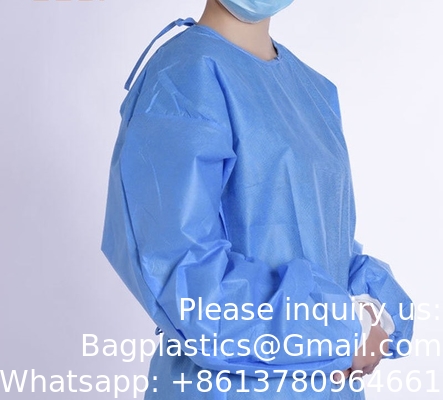 Couleur bleue Disposable non tissé SMS médical Stérile Robe d'isolation chirurgicale Matériaux et accessoires médicaux