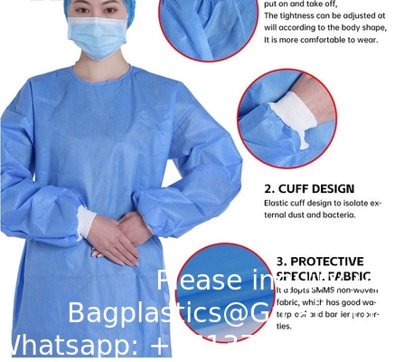 Couleur bleue Disposable non tissé SMS médical Stérile Robe d'isolation chirurgicale Matériaux et accessoires médicaux