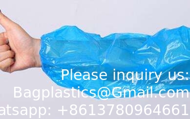 Vente en gros de poliéthylène à main jetable Couverture de bras jetable en plastique bleu de 18 pouces pour cuisiner et tatouer