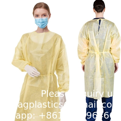 Médecin de l'hôpital AAMI Niveau 2 Jaune PP SMS Patient Robes d'isolement jetables Résistantes aux fluides, dentaires, médicales