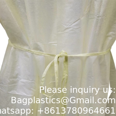 Vêtements de chimiothérapie jetables de couleur jaune imperméable à l'eau Vêtements d'isolation chirurgicale médicale