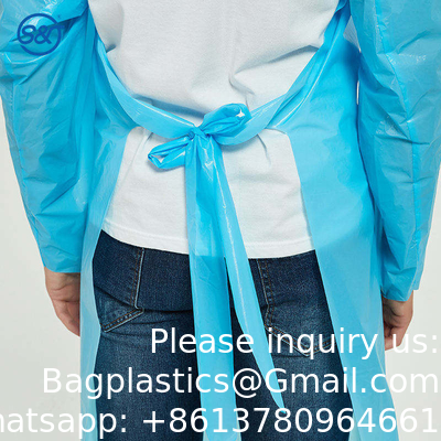 Loupes de pouce jetables étanches à l'eau Protecteur CPE PLASTIC Robe hospitalière Médicale chirurgicale Robe CPE jetable