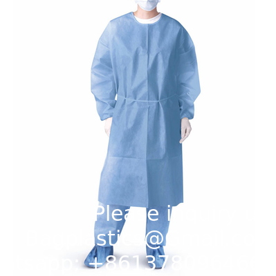 Manteau de laboratoire SMS Travail Portez un uniforme de poche épuration Longueur du genou Non tissé jetable avec collier tricoté et menottes
