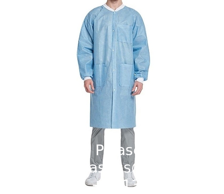 Manteau de laboratoire SMS Travail Portez un uniforme de poche épuration Longueur du genou Non tissé jetable avec collier tricoté et menottes
