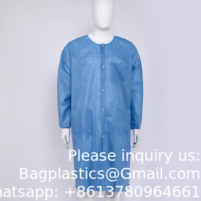 Manteau de laboratoire jetable, fournitures dentaires, non tissé Manteau de laboratoire jetable en PP blanc non tissé pour enfants ou adultes