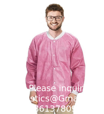 Vêtements de laboratoire de haute qualité Vêtements de laboratoire médicaux jetables Vêtements de laboratoire jetables pour médecins SMS Vêtements de laboratoire jetables avec manches tricotées et collier