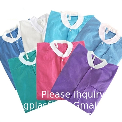 Vêtements de laboratoire de haute qualité Vêtements de laboratoire médicaux jetables Vêtements de laboratoire jetables pour médecins SMS Vêtements de laboratoire jetables avec manches tricotées et collier