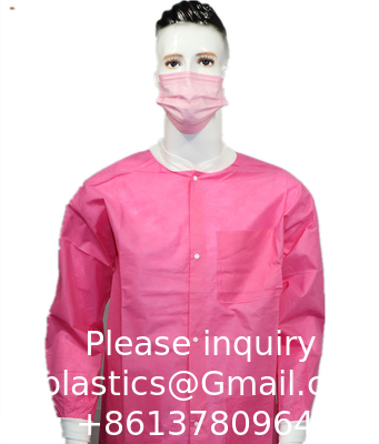 Vêtements de laboratoire de haute qualité Vêtements de laboratoire médicaux jetables Vêtements de laboratoire jetables pour médecins SMS Vêtements de laboratoire jetables avec manches tricotées et collier