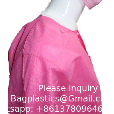 Vêtements de laboratoire de haute qualité Vêtements de laboratoire médicaux jetables Vêtements de laboratoire jetables pour médecins SMS Vêtements de laboratoire jetables avec manches tricotées et collier