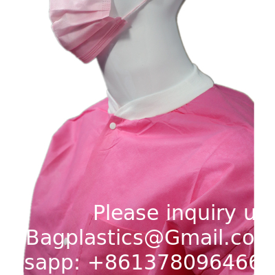 Vêtements de laboratoire de haute qualité Vêtements de laboratoire médicaux jetables Vêtements de laboratoire jetables pour médecins SMS Vêtements de laboratoire jetables avec manches tricotées et collier