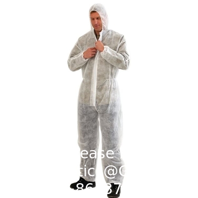Couche unique en PP non tissé, couverture complète, protection modérée, fermeture à glissière avant, couvre-visages jetables bon marché avec capuche