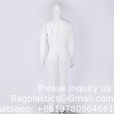 Couche unique en PP non tissé, couverture complète, protection modérée, fermeture à glissière avant, couvre-visages jetables bon marché avec capuche