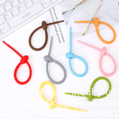 Longueur personnalisée réutilisable Long sac à aliments en caoutchouc de silicone Twist Zip Tie Organizer Strap Cable de silicium fil de fer