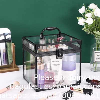 Boîte d'organisateur de cosmétiques et de produits de toilette portables, étui de train clair Fermetures et poignées Outils de maquillage de voyage Stockage Organisez
