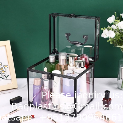 Boîte d'organisateur de cosmétiques et de produits de toilette portables, étui de train clair Fermetures et poignées Outils de maquillage de voyage Stockage Organisez