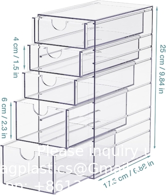 Contenants clairs pour l'organisation des accessoires capillaires, boîte d'organisateur d'accessoires capillaires en plastique avec 5 tiroirs, accessoires capillaires