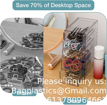 Contenants clairs pour l'organisation des accessoires capillaires, boîte d'organisateur d'accessoires capillaires en plastique avec 5 tiroirs, accessoires capillaires