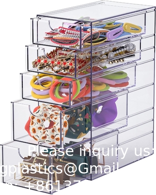 Contenants clairs pour l'organisation des accessoires capillaires, boîte d'organisateur d'accessoires capillaires en plastique avec 5 tiroirs, accessoires capillaires