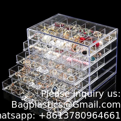 Organiseur de bijoux transparent, boîte de bijoux durable avec 5 tiroirs, boîte d'organisation de bijoux, organiseur de bijoux d'oreille