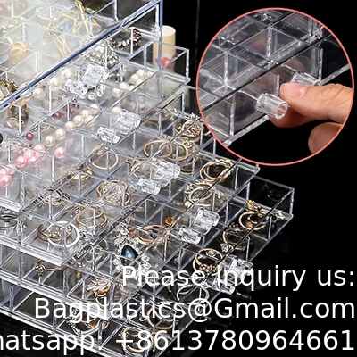 Organiseur de bijoux transparent, boîte de bijoux durable avec 5 tiroirs, boîte d'organisation de bijoux, organiseur de bijoux d'oreille